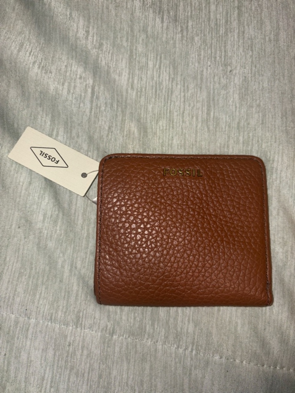 Fossil Pebbled Leather Card Holder in Cognac Brown